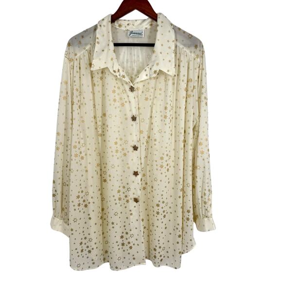 Joanna Plus Size 4X Vintage 80s 90s Gold Stars Wearable Art Blouse Shirt Top - Picture 1 of 9